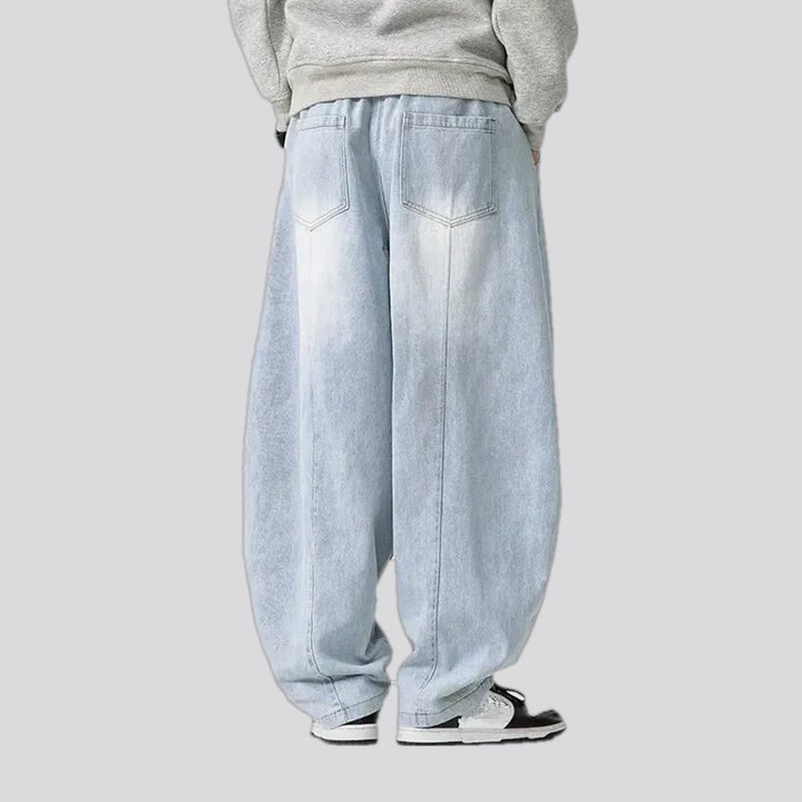 Baggy mid-waist faded jean joggers for men