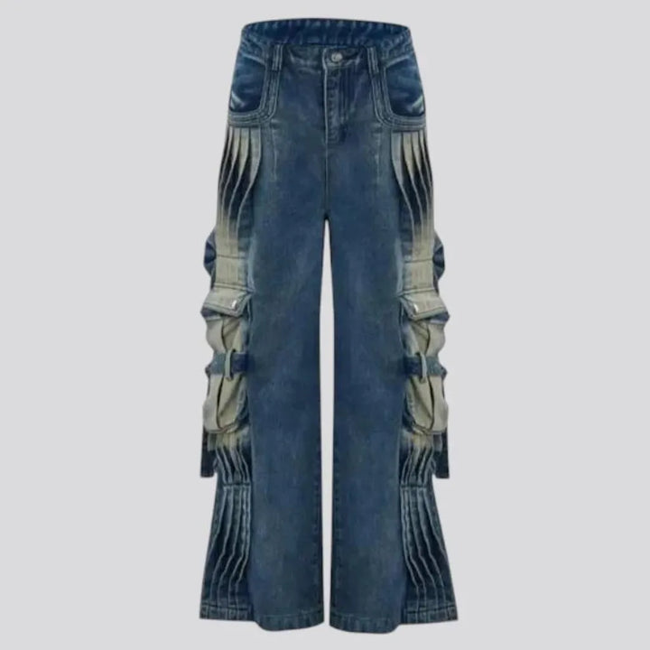 Stonewashed multi pocket jeans for men
